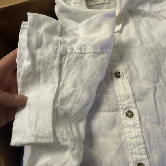 J. Crew White Linen Relaxed Button Down Shirt with Cap Sleeve - Picture 5 of 5